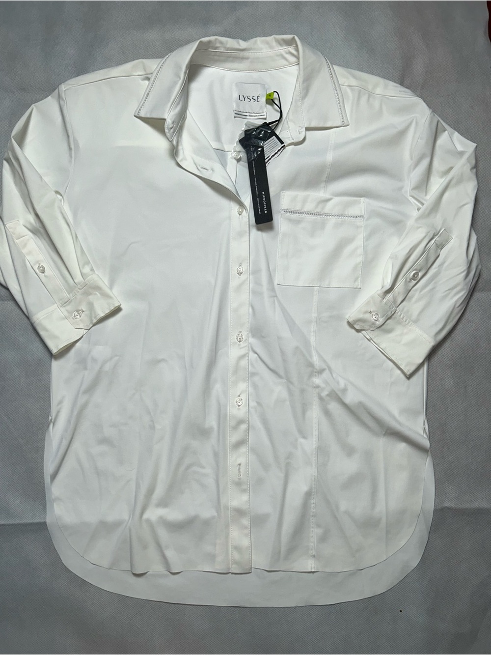 Lysse stretch microfiber 3/4 sleeve off white button up shirt size small